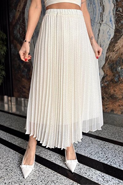 Suziş Women's Pleated Long Patterned Chiffon Skirt 4S6444