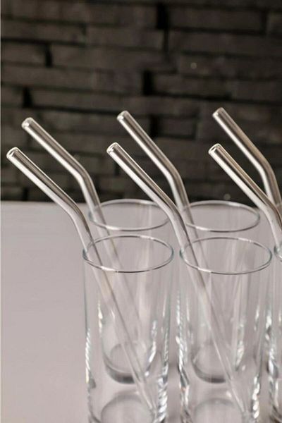 ASK MOTOR Transparent 12-Piece Glass Inclined Straw