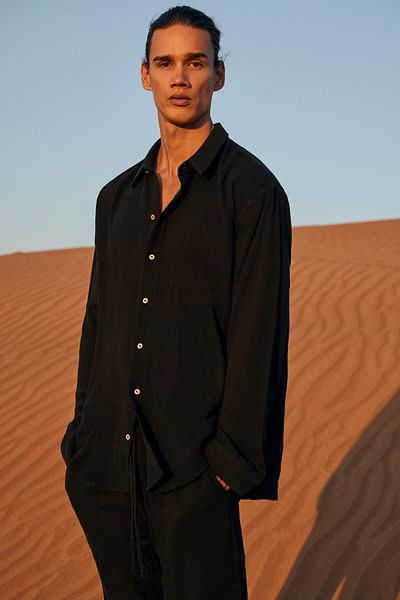 Dear Deer Black Muslin Shirt&Pants Set