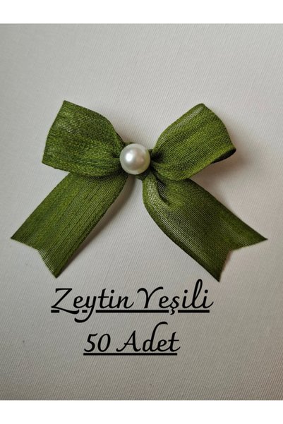 SEVİMLİ TASARİMLAR Napoli Linen Ribbon Pearl Detailed Instant Bow (50 Pieces)