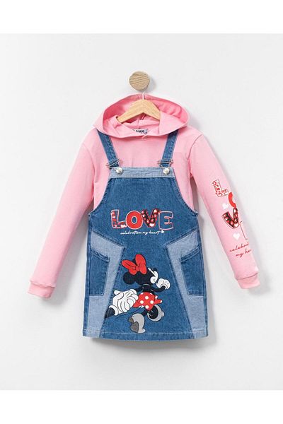 Pasur Bebe Girl's Sweet and Love - Mickey Printed Denim Jilted Dress