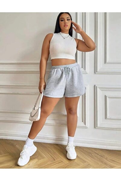 CAONNES Kadın Gri Şort Büyük Beden Battal Eşofman Altı Spor Rahat Giyim Kaliteli Şık Görünüm ŞAH MODA44452