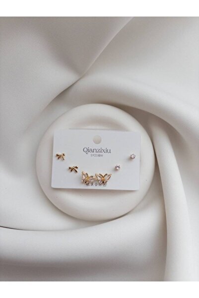 Minne Jewelry-Accessory Bijuteri Küpe - Üçlü Küpe - Kelebekli Küpe