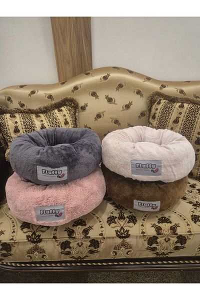 fluffy Cat Dog Bagel Bed with Soft,Anti-Stress,Plush,Padded with Zipper,Fluffy,Non-Slip Base