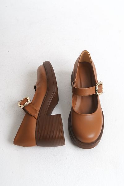 Shoesers Дамски обувки на платформа със специален дизайн, елегантни балерини с катарами и каишки, кафяви, мокасини
