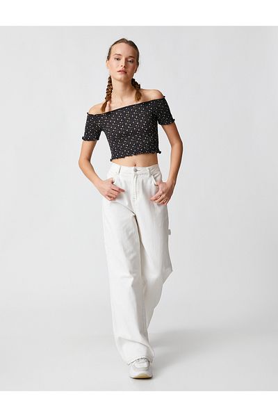Koton Tricou decupat cu mânecă scurtă cu umăr