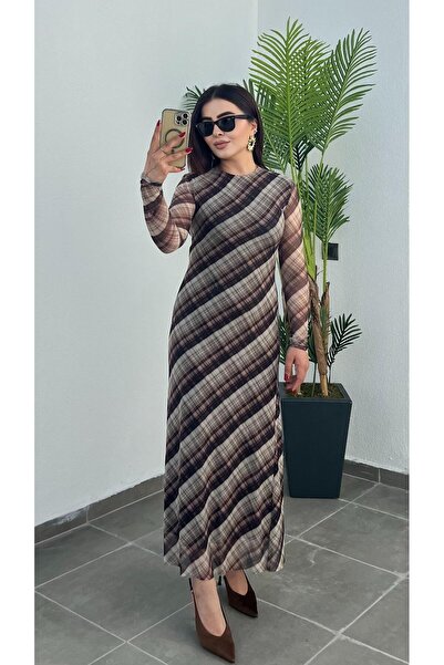 Oslove Marka Model Ekose Tül Elbise