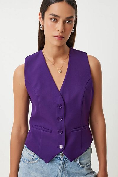 stilsepeti Women's Purple V-Neck Lined Body Fitted Vest Tl- 100060064