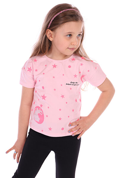 Toontoy تي شيرت بناتي مطبوع عليه نجمة لامعة من الأمام