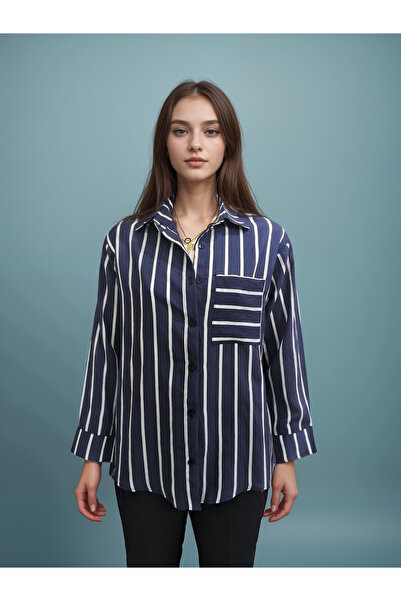 Nivora Style قميص مخطط سادة كبير الحجم مصنوع من القطن بنسبة 100% للموسم الجديد