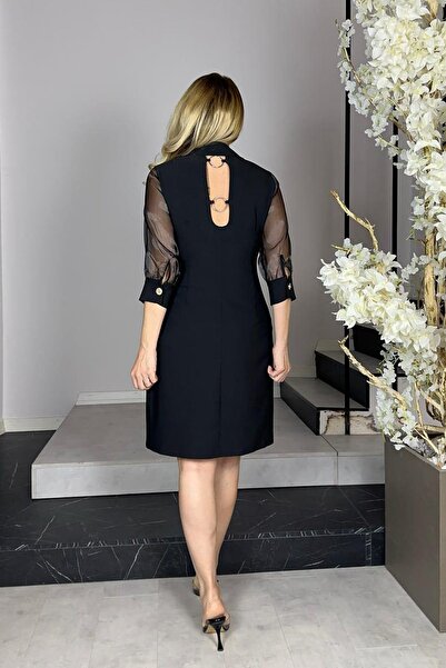 gesmoda G1320 Sırt Detaylı Tasarım Ceket Elbise Siyah