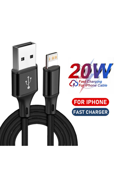 Choice كابل USB للشحن السريع أسود بطول 0.25 متر لهاتف iPhone 14 13 12 11 Pro ...