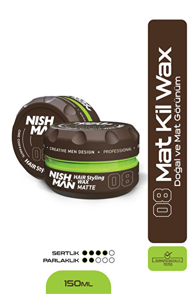 NISHMAN Doğal Mat Ve Güçlü Tutuculuk, Saç Şekillendirici 150 ml - 08 Mat Kil Wax