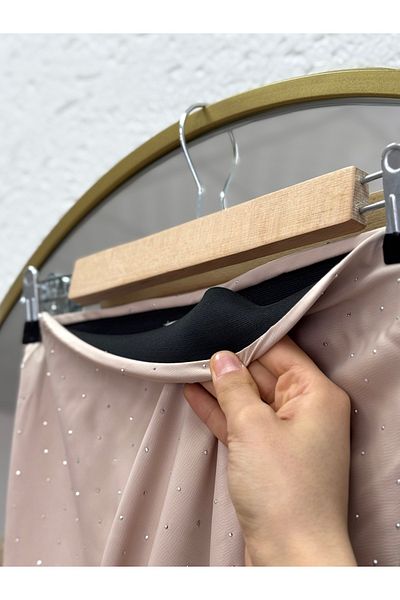 Ebrar Store Neşe Stone Sara Satin Skirt-Bn4390 Stone