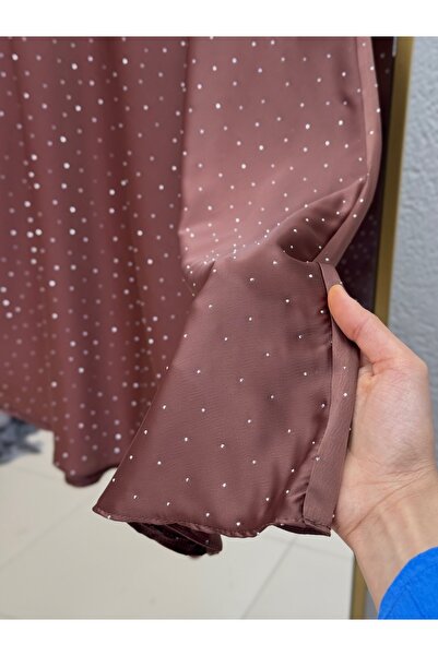 Ebrar Store Neşe Stone Sara Satin Skirt-Bn4390 Brown