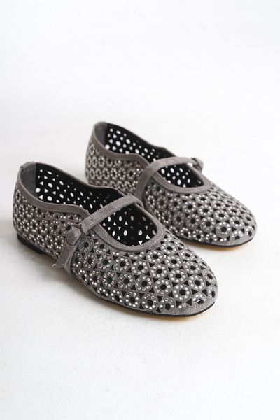 Shoesers Women's Special Design Suede Stone-Encrusted Single Strap Ballerina Shoes