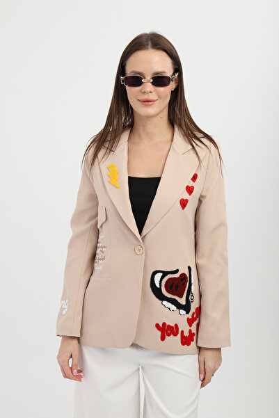 Genel Markalar Nakışlı Bej Blazer Ceket