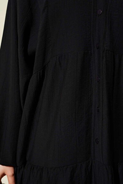 Safgiyim44 Judge Collar Buttoned Layered Linen Dress