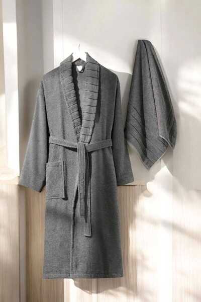 ALPACO AquaLoom Lüx Чоловічий халат і рушник, 100% бавовна, антрацит