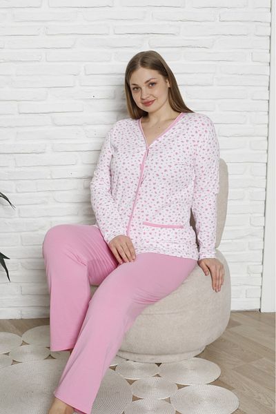 BEYAZTOPTAN Women's Long Sleeve Boydan Buttoned Oversized Pajama Set