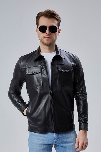 KENT Ken2412 Zippered Genuine Leather Black Men's Leather Jacket