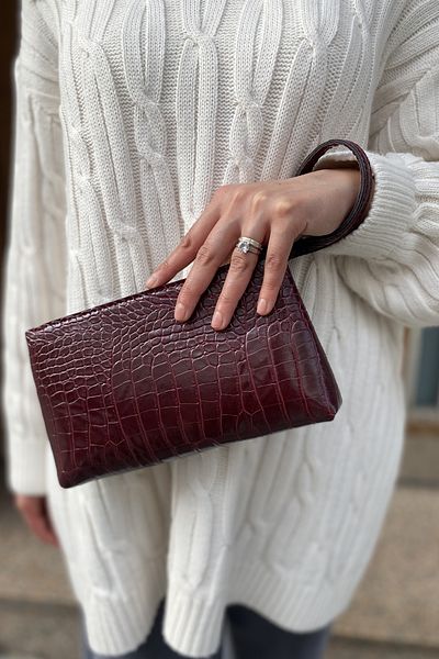 PurpleART Women's Burgundy Crocodile Portfolio Handbag Croco