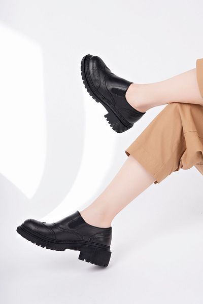 Deripabuc Genuine Leather Black Women's Leather Loafer Shoes Trc- 216517