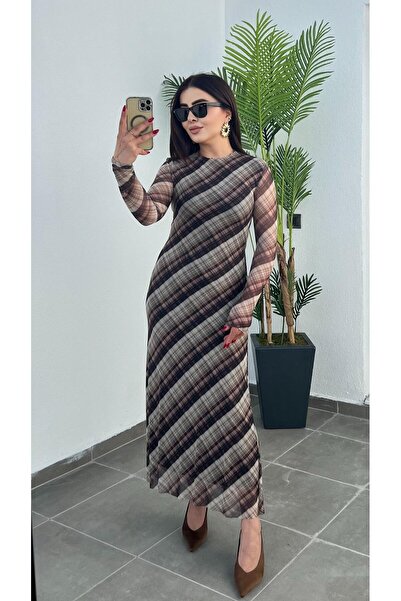 Oslove Marka Model Ekose Tül Elbise