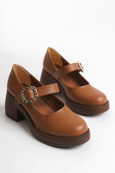 Shoesers Дамски обувки на платформа със специален дизайн, елегантни балерини с катарами и каишки, кафяви, мокасини
