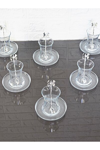 atabey home 18 Pieces Tea Set Silver Butterfly Tea with Spoon 6 Cups 6 Saucers 6 Spoons