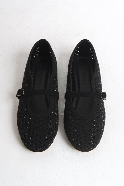 Redoxy Women's Special Design Suede Stone-Encrusted Single Strap Ballerina Shoes