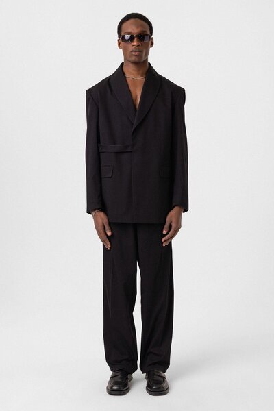 Vamos Kuşaklı Kapama Oversize Takım Elbise Siyah