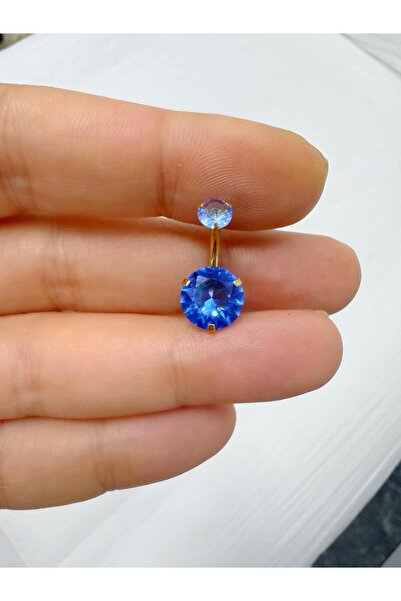 Arescollection cerrahi çelik büyük (10 mm ) mavi zirkon taşlı göbek piercingi