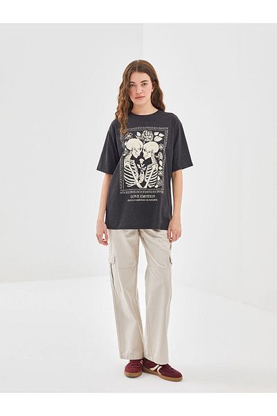 LC Waikiki New Season Crew Neck Printed Oversize Women's T-Shirt - S5Fk98Z8