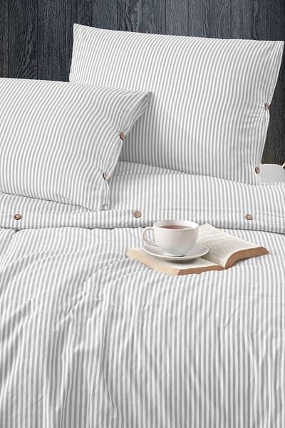 Larispera King Size Buttoned Cotton Ranforce Striped Duvet Cover Set King Size Duvet Coverset