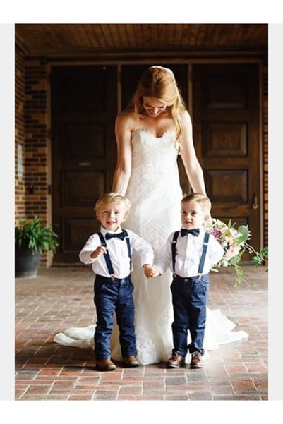 Baby Clime 23 April Orange Color Children's Suspender and Bow Tie Set for Show and Celebration