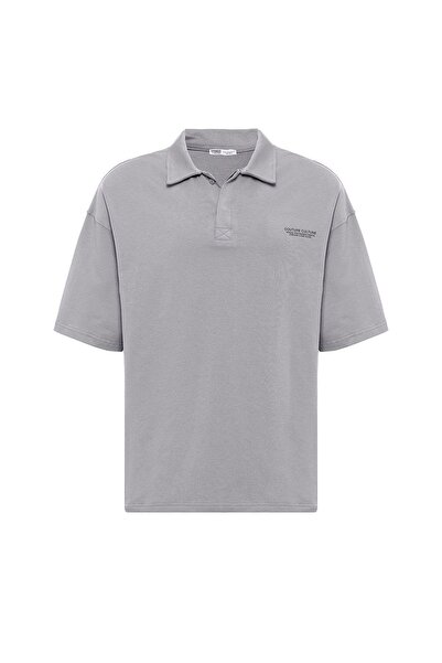 Genel Markalar Polo Yaka Oversize Tişört Gri