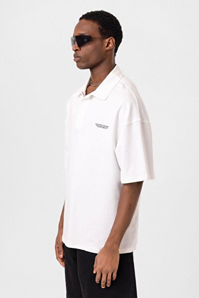 Vamos oversized Μπλουζάκι εκρού με γιακά πόλο