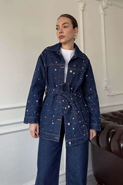 MAGARDE Beli Kuşaklı Denim Ceket- MAVİ