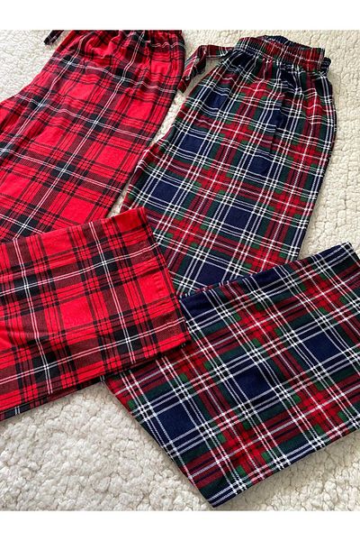 DÜVEN Cotton Plaid Checkered Patterned Breakfast Pajamas - Premium Stitching & Cookware