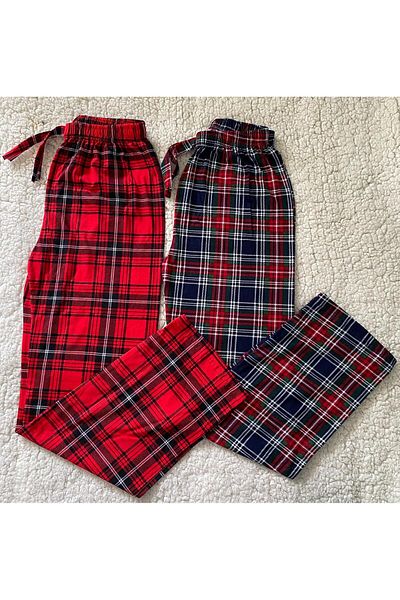 DÜVEN Cotton Plaid Checkered Patterned Breakfast Pajamas - Premium Stitching & Cookware