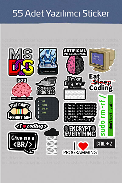 hdsticker 55 Adet Yazılım & Yazılımcı Software Developer Laptop Notebook Tablet Etiket Sticker Set P55