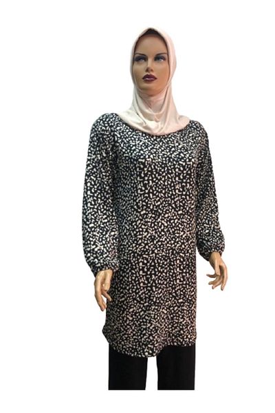 eflin Women's Hijab Hijab Clothing Tunic, Black-Cream Burumcuk and Patterned Cakiltasi