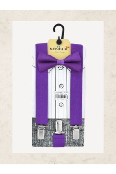 bebek_iklimi Purple Color Special Occasion Costume Children's Bow Tie and Trouser Suspender Set