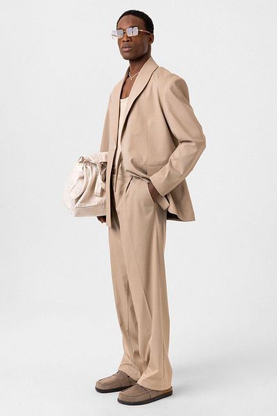 Vamos Beige Oversize Suit Belted Closure
