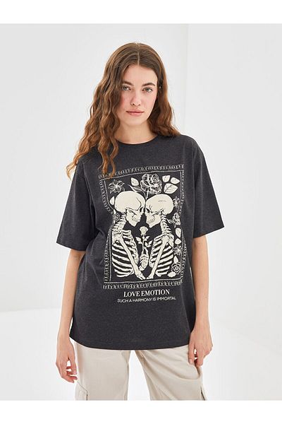 LC Waikiki New Season Crew Neck Printed Oversize Women's T-Shirt - S5Fk98Z8