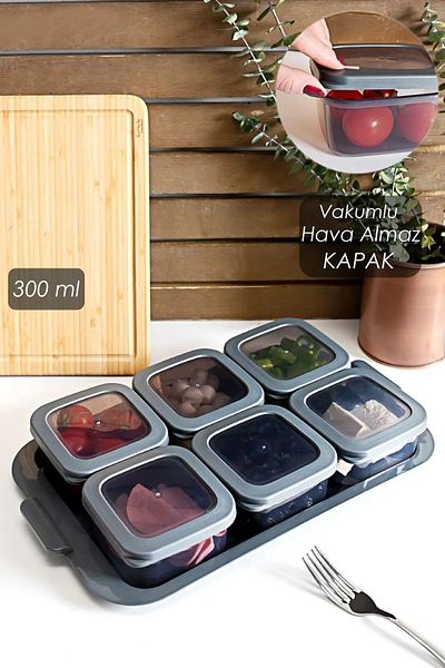Buclee 7 Piece Breakfast Set with Tray Airtight Silicone Lids Storage Containers