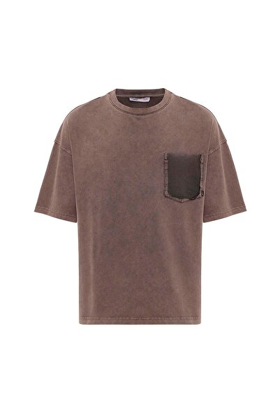 Vamos Μπλουζάκι oversized - Καφέ που πλένεται με λεπτομέρεια κατάλληλης κατάστασης για την πλύση