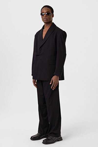 Vamos Kuşaklı Kapama Oversize Takım Elbise Siyah