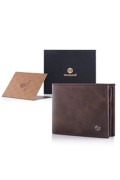 Trusador Treviso Classic Brown Genuine Leather Men's Wallet with Coin Pocket Rfid Protection Gift